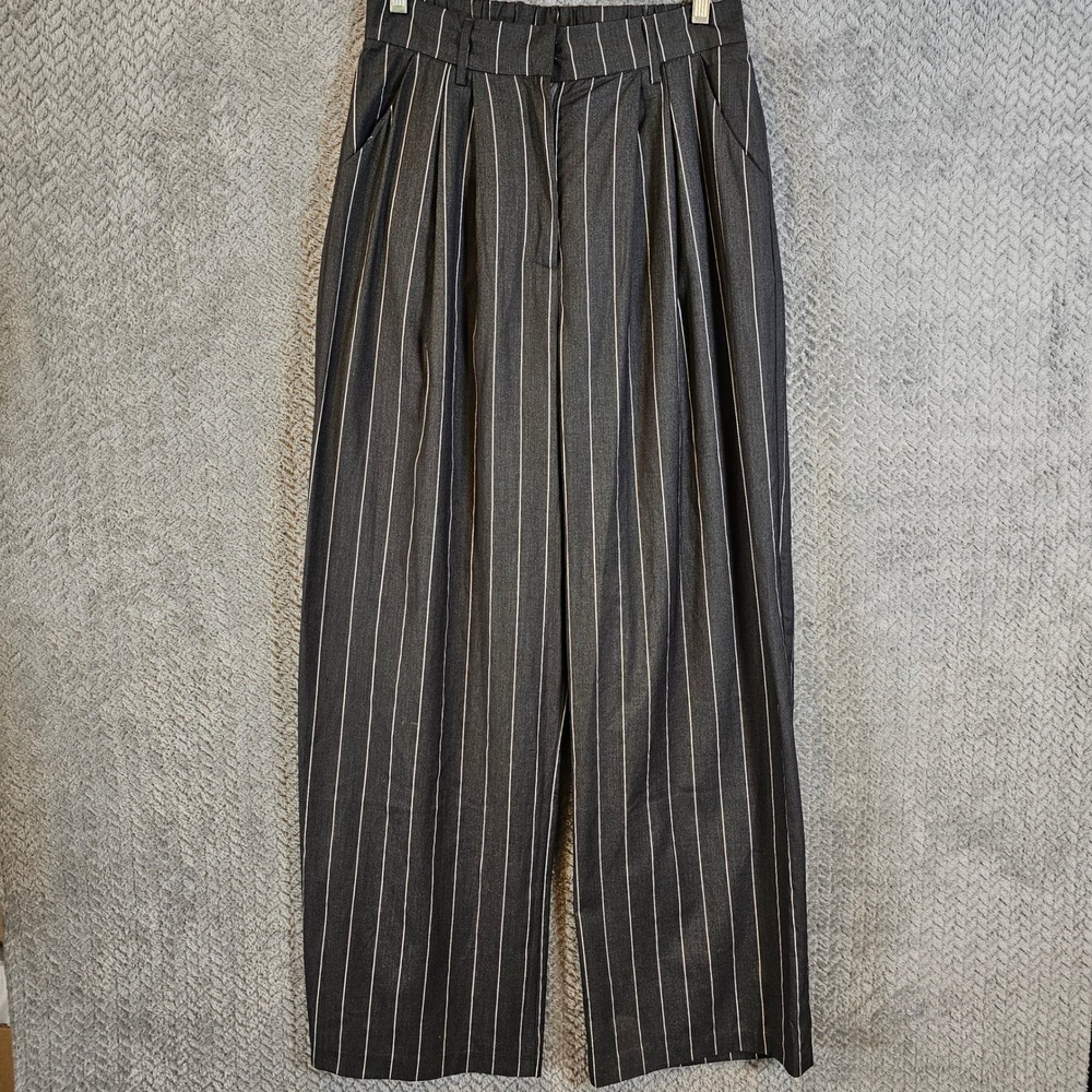Dark Academia Business Casual Pinstripe Wide Leg Pleated Pants L Sophisticated